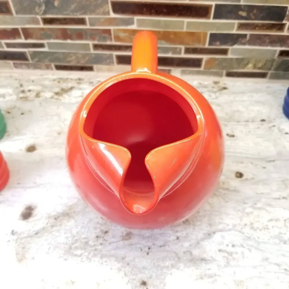 Vintage Anchor Hocking Orange Tilt Ball Pitcher Rainbow Tangerine Glass Jug MCM